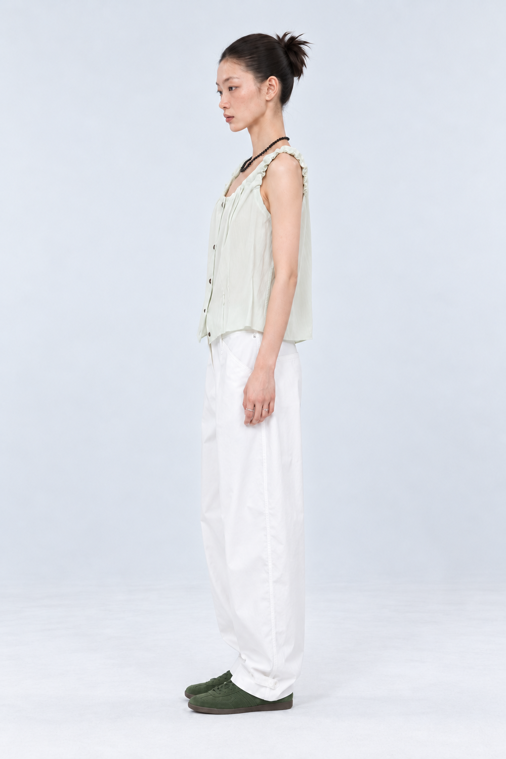 Adjustable Hem Wide Pants – White