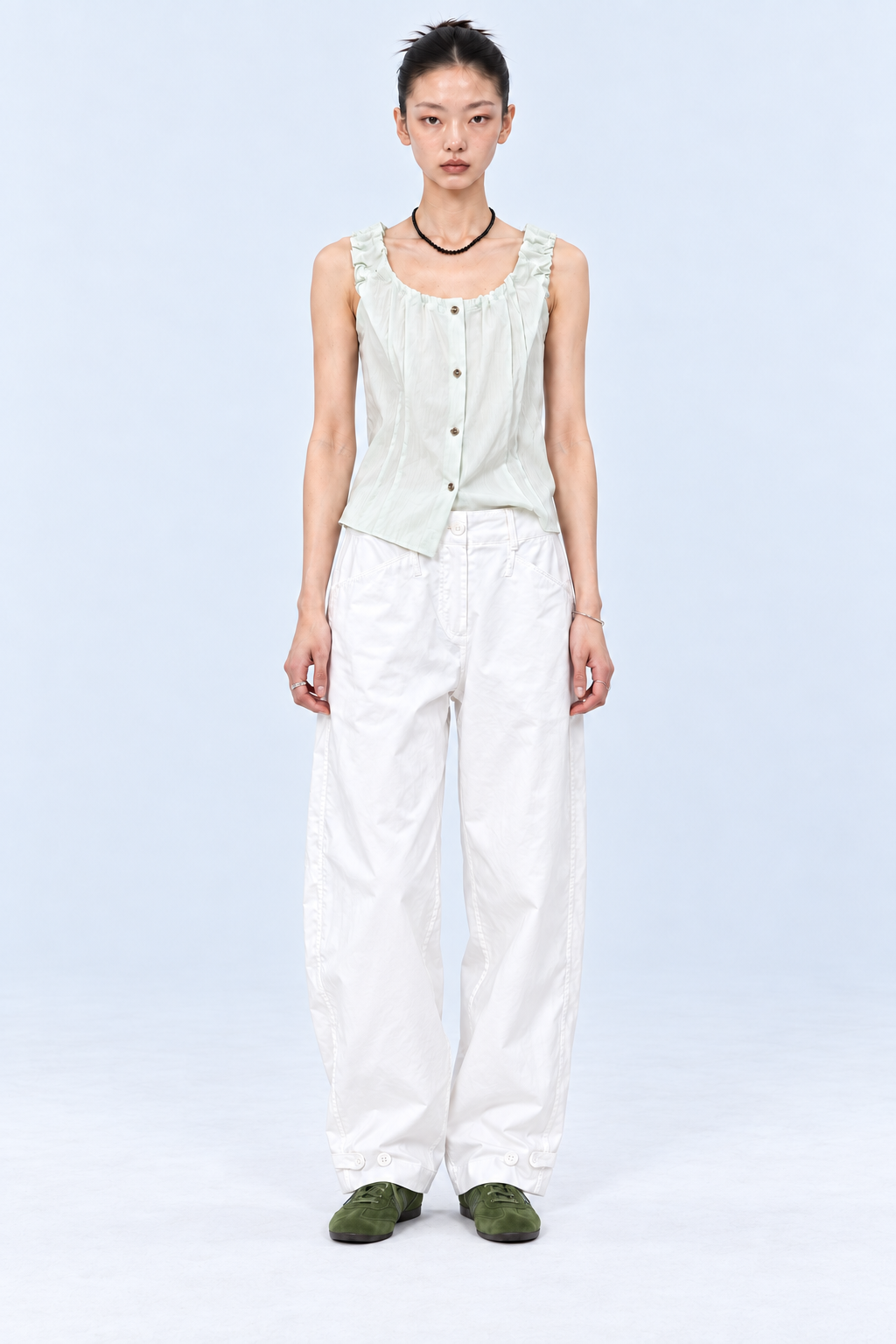 Adjustable Hem Wide Pants – White