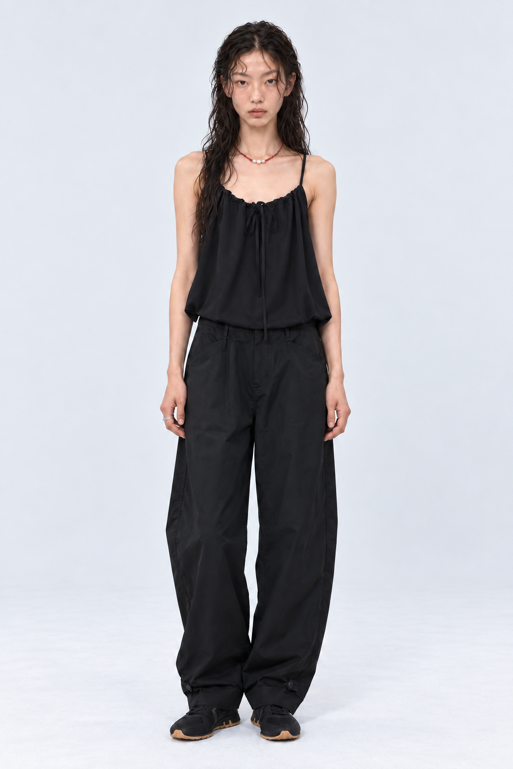 Adjustable Hem Wide Pants – Black