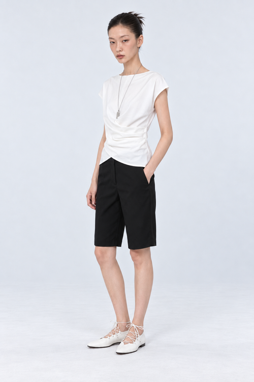 Draped Boat Neck Top - White
