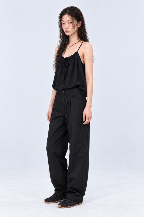 Adjustable Hem Wide Pants – Black