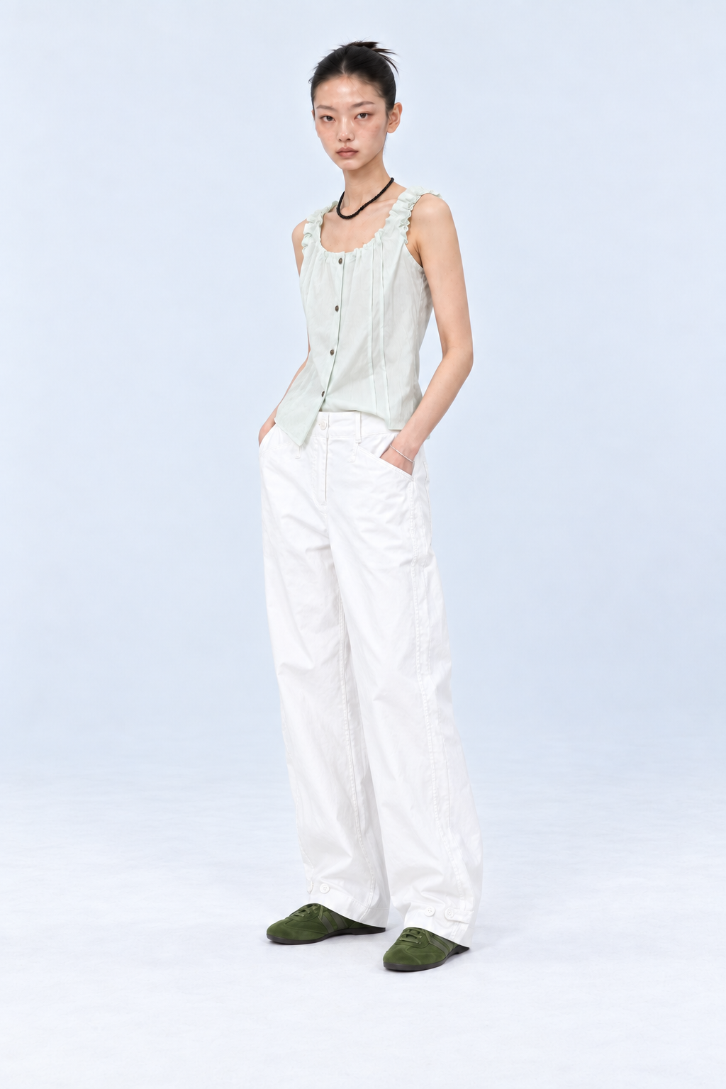 Adjustable Hem Wide Pants – White