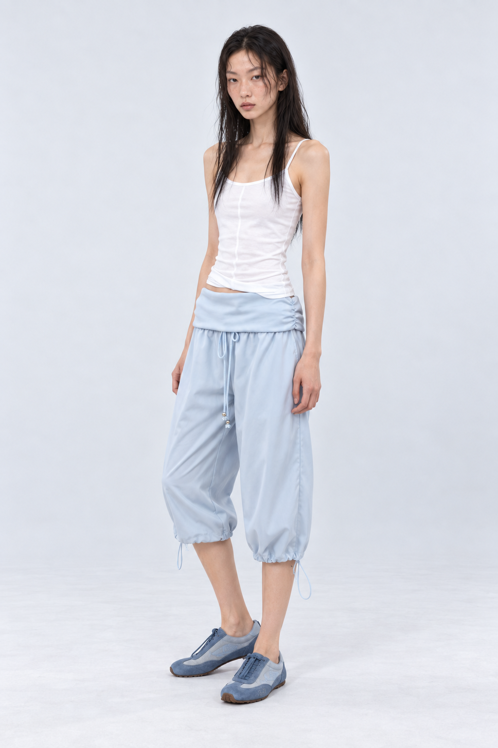 Draped Waist Balloon Pants – Sky Blue