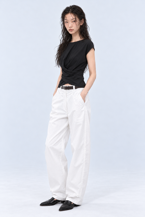 Draped Boat Neck Top - Black