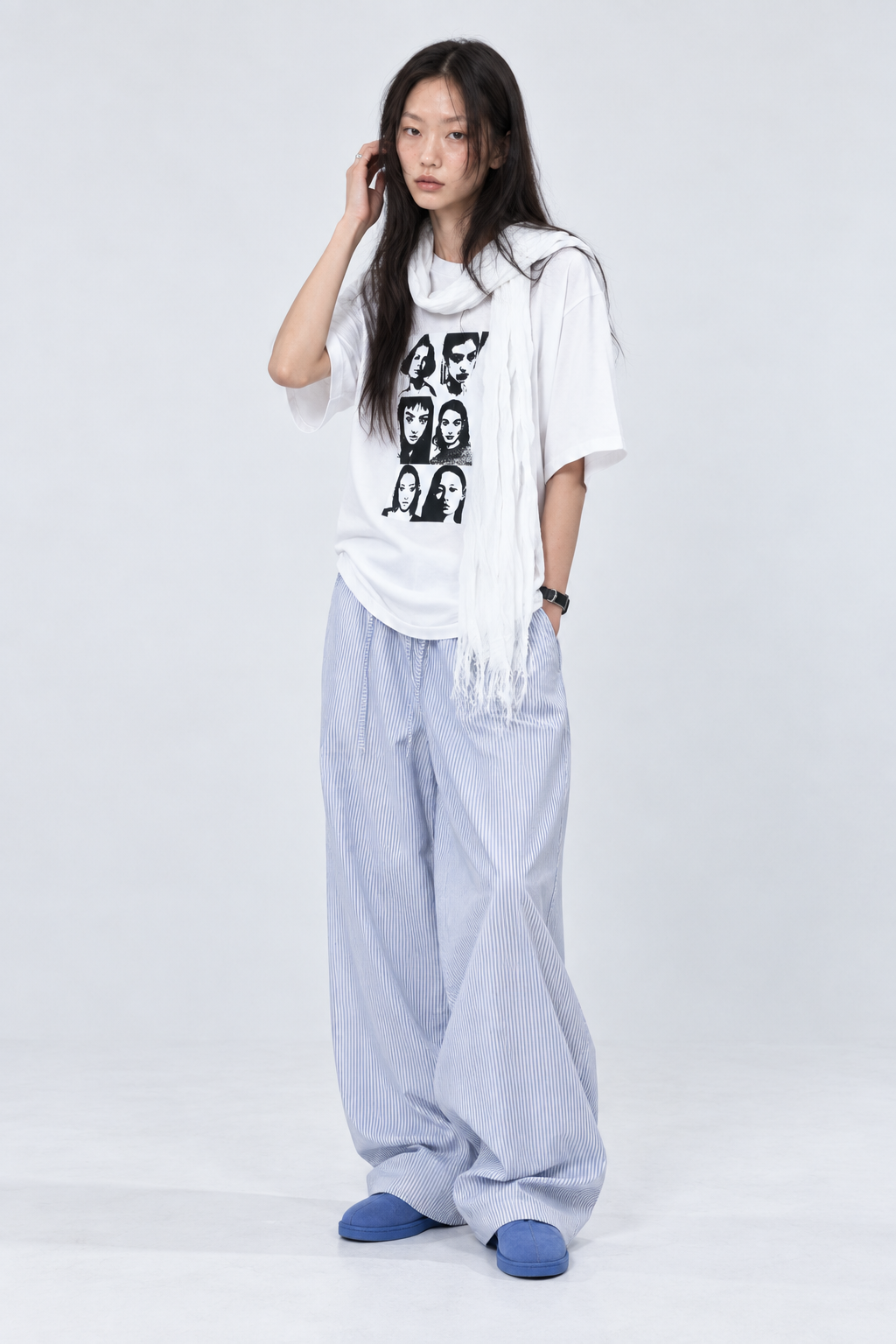 Stripe Wide Pants – Sky Blue