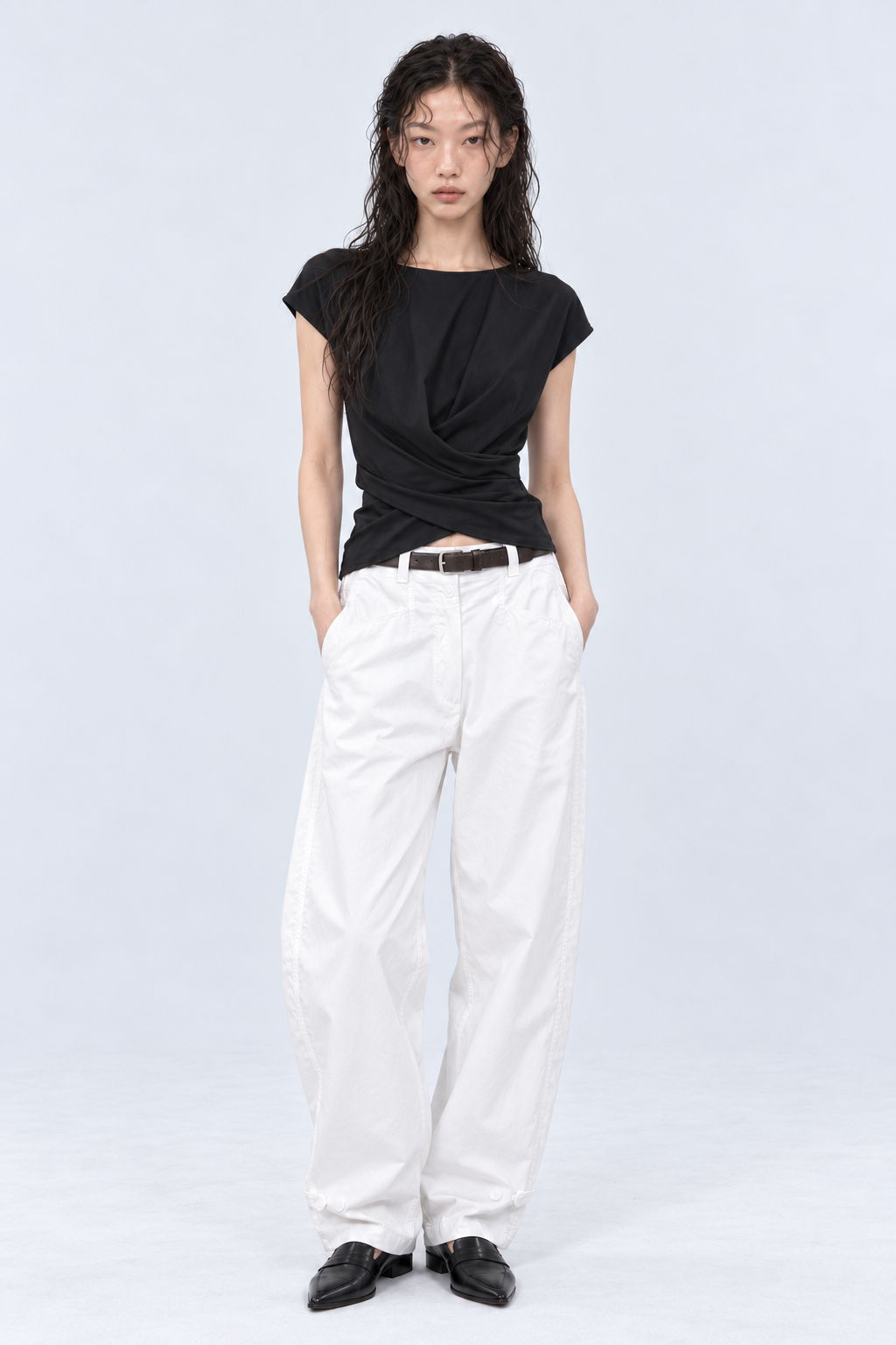 Draped Boat Neck Top - Black