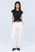 Draped Boat Neck Top - Black