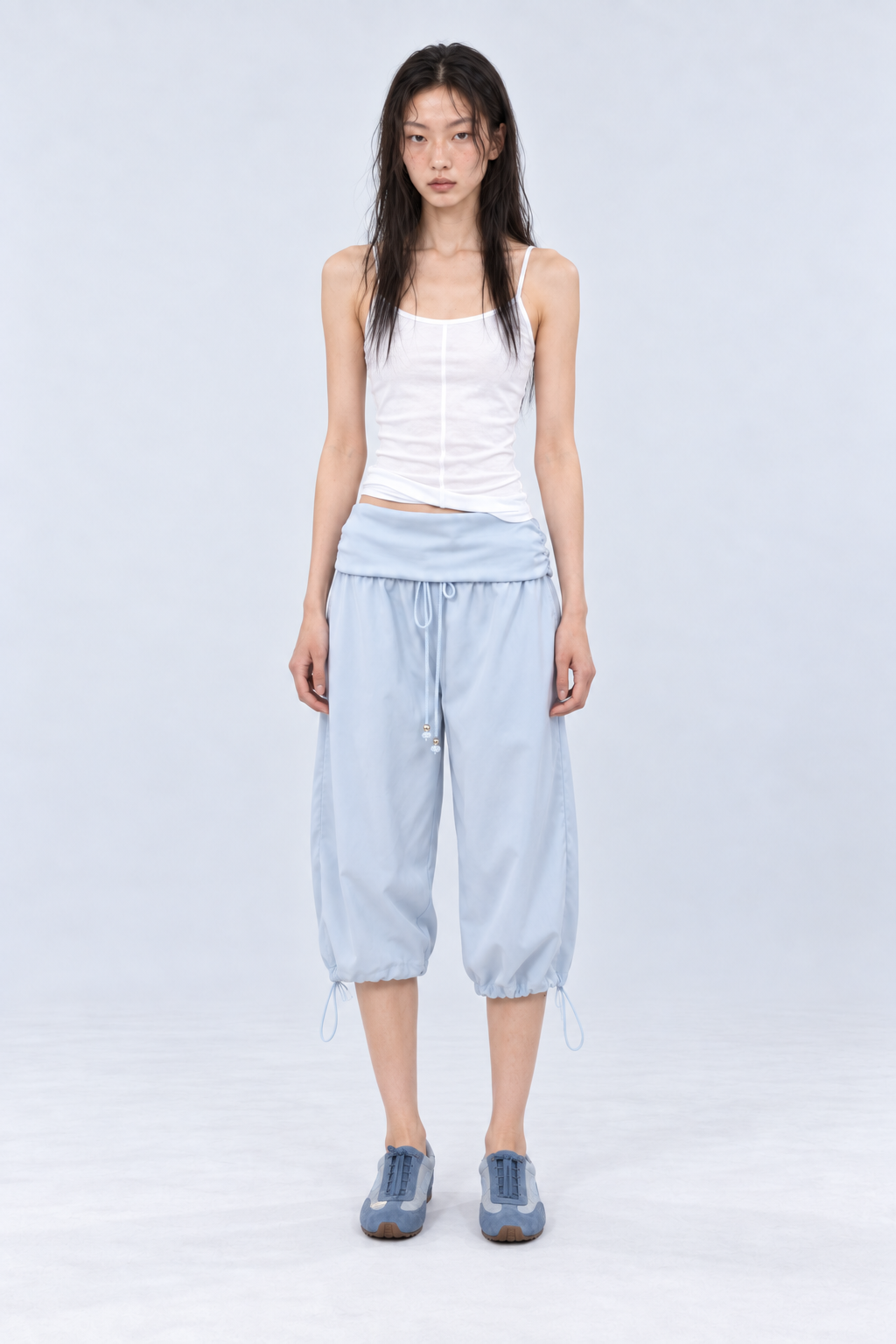 Draped Waist Balloon Pants – Sky Blue