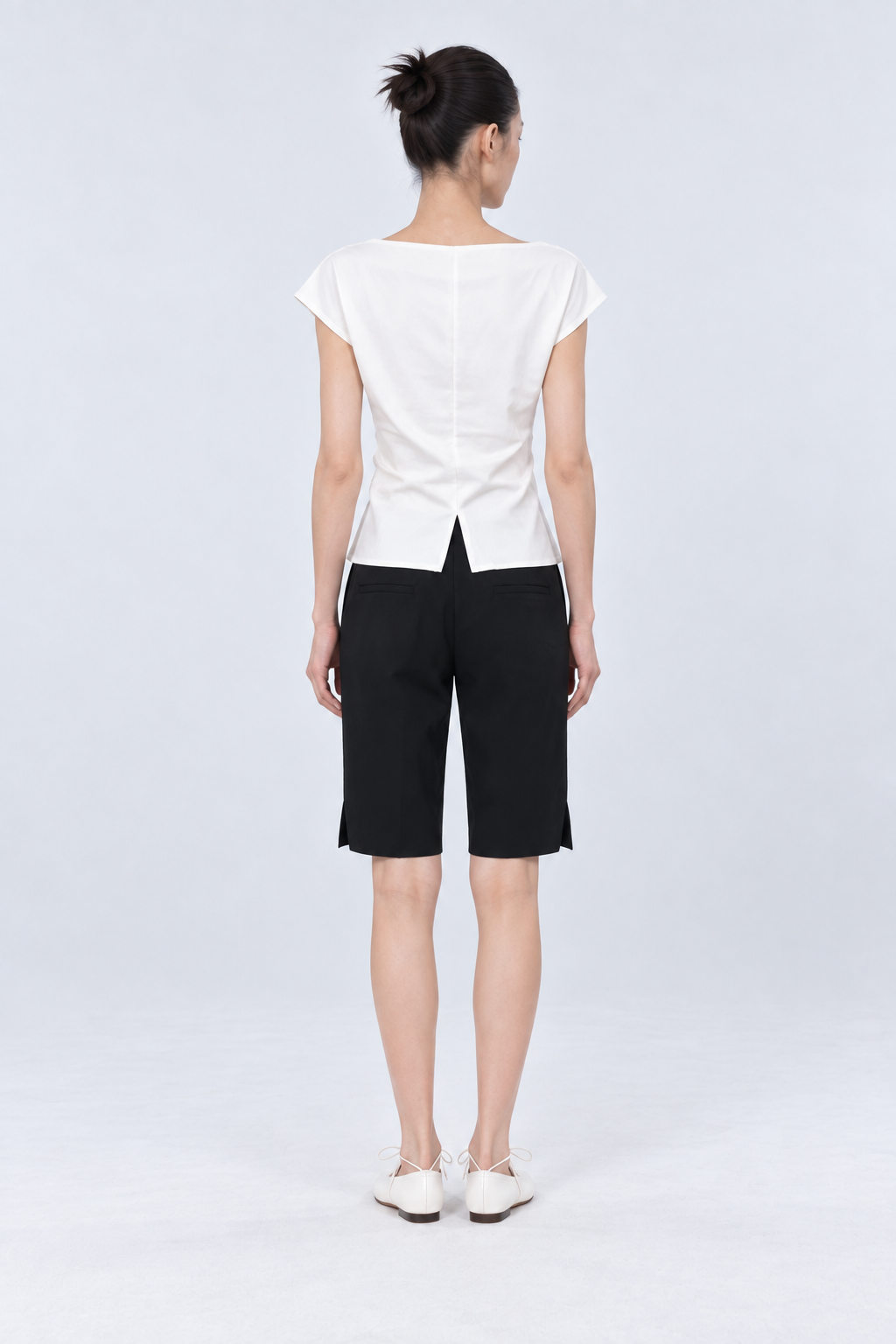 Draped Boat Neck Top - White