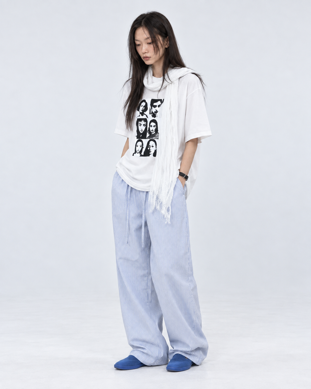 Stripe Wide Pants – Sky Blue