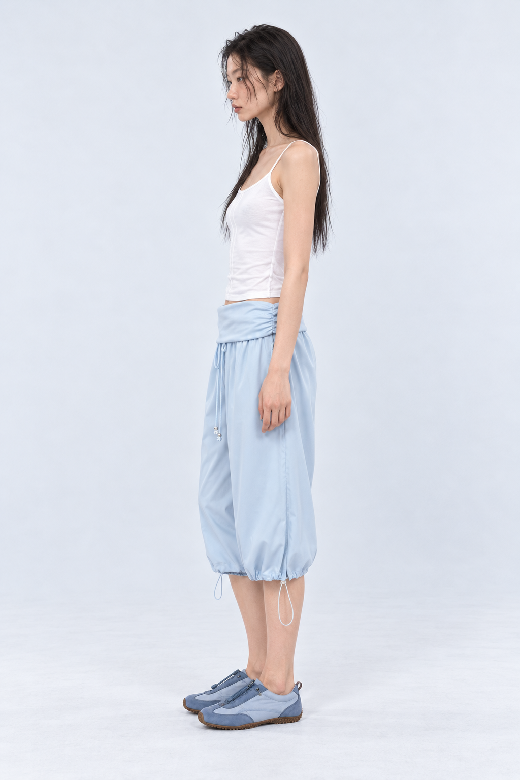 Draped Waist Balloon Pants – Sky Blue