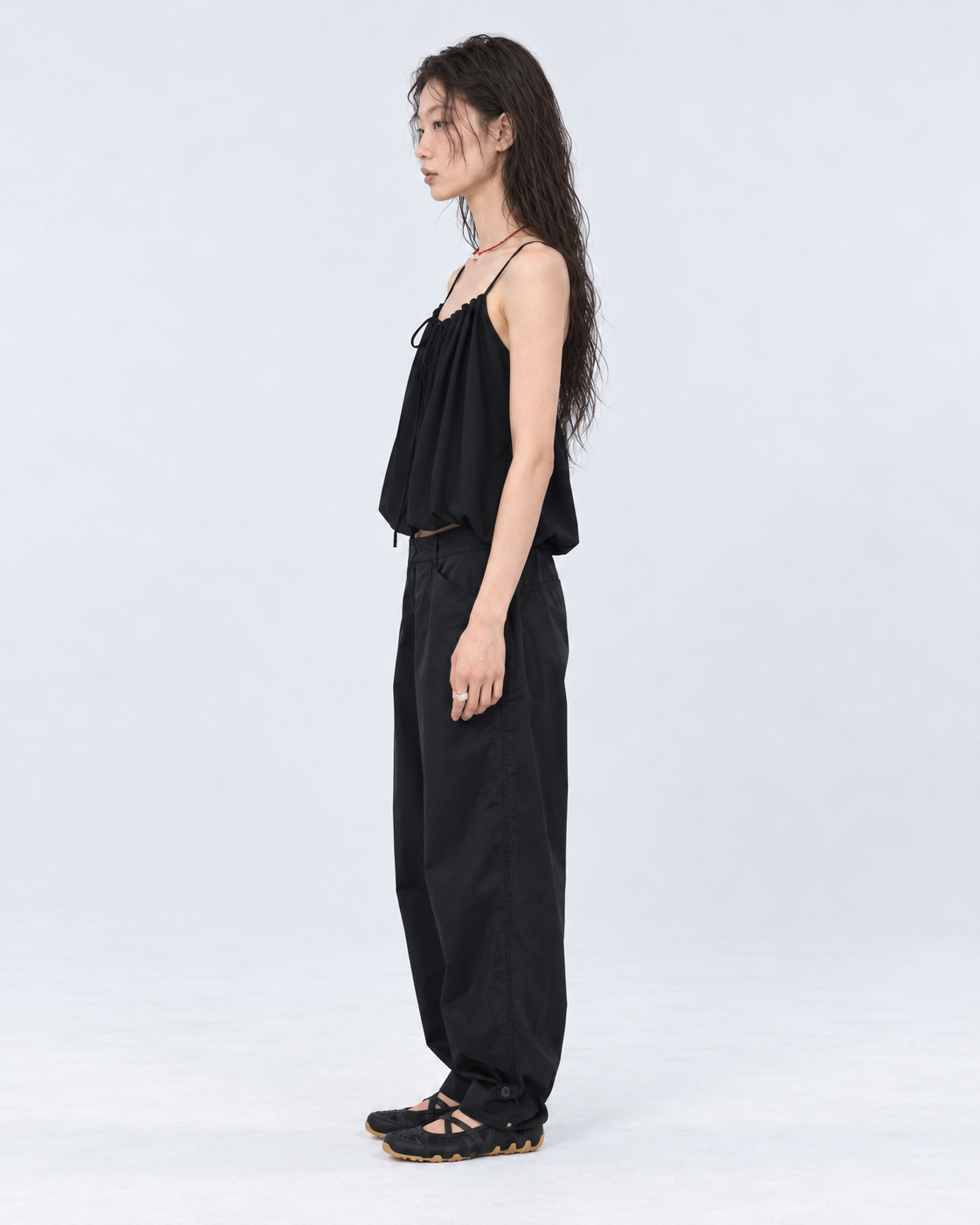 Adjustable Hem Wide Pants – Black