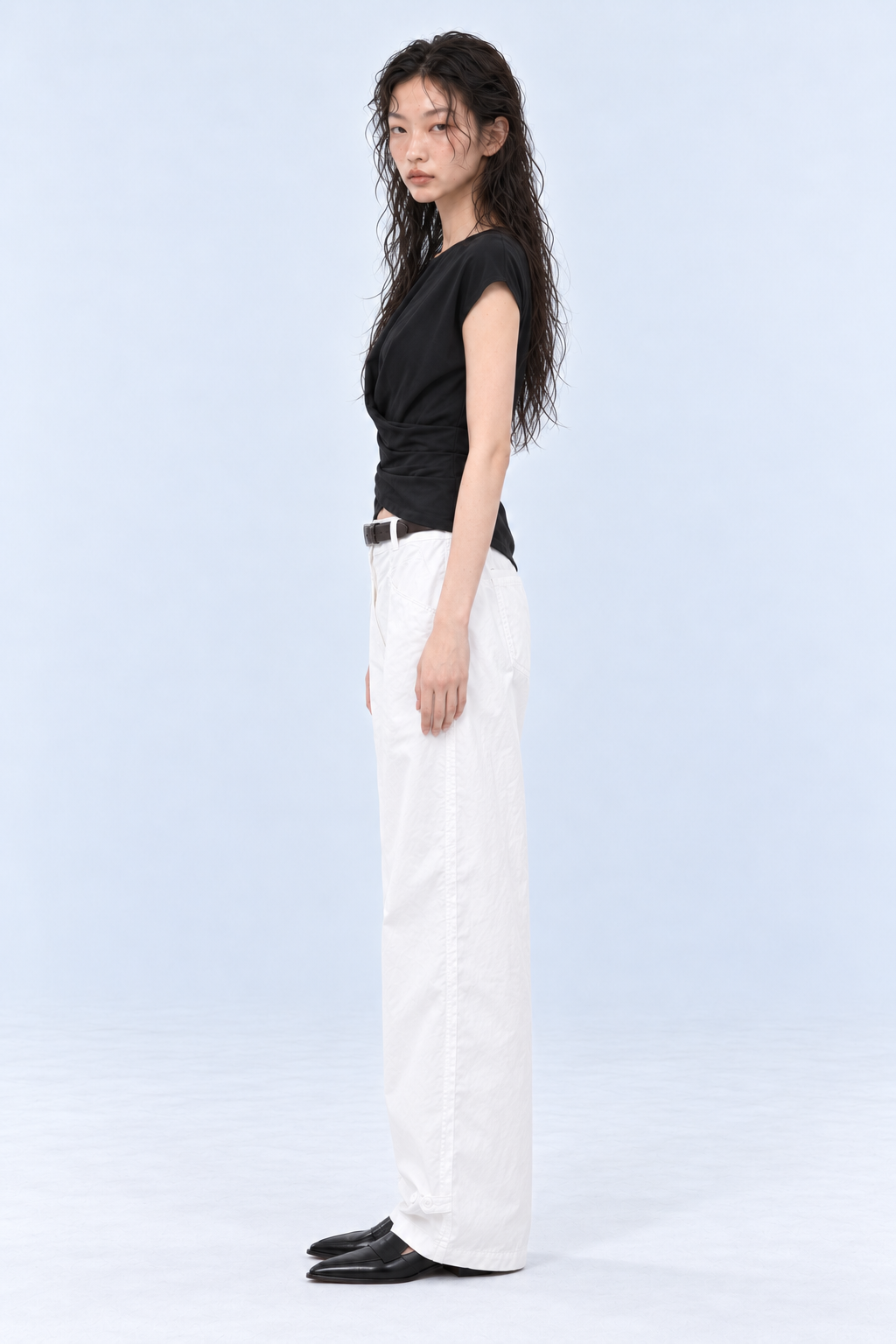 Draped Boat Neck Top - Black