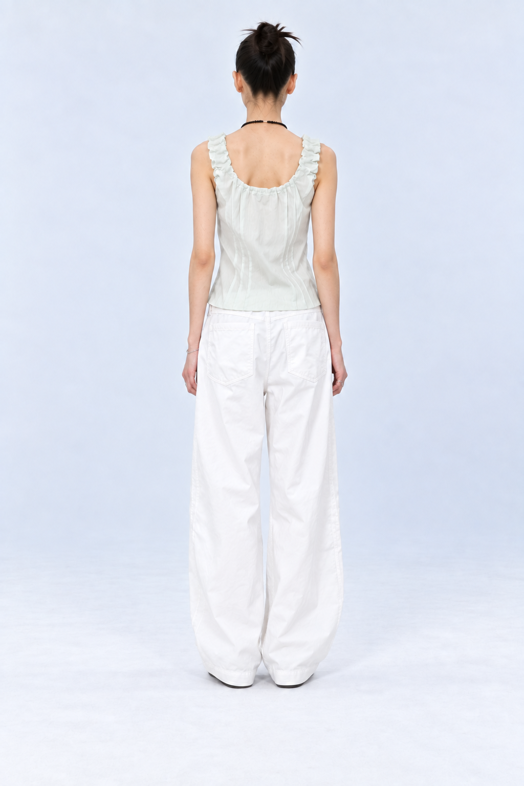 Adjustable Hem Wide Pants – White
