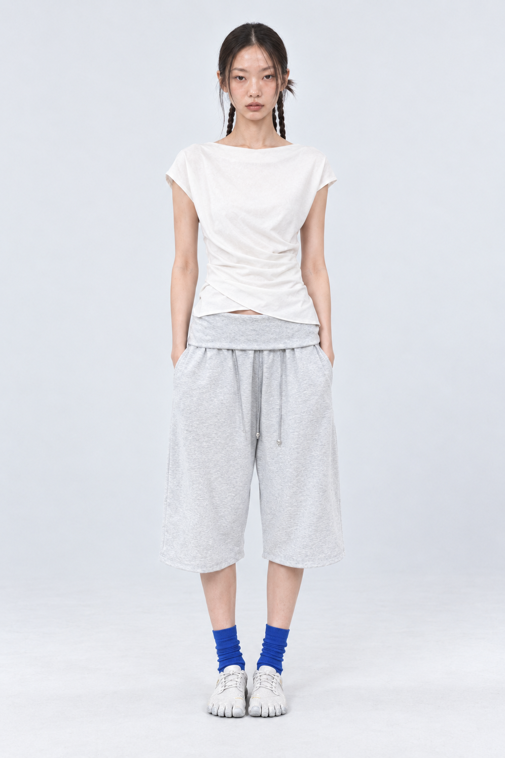 Draped Waist Balloon Pants - Grey