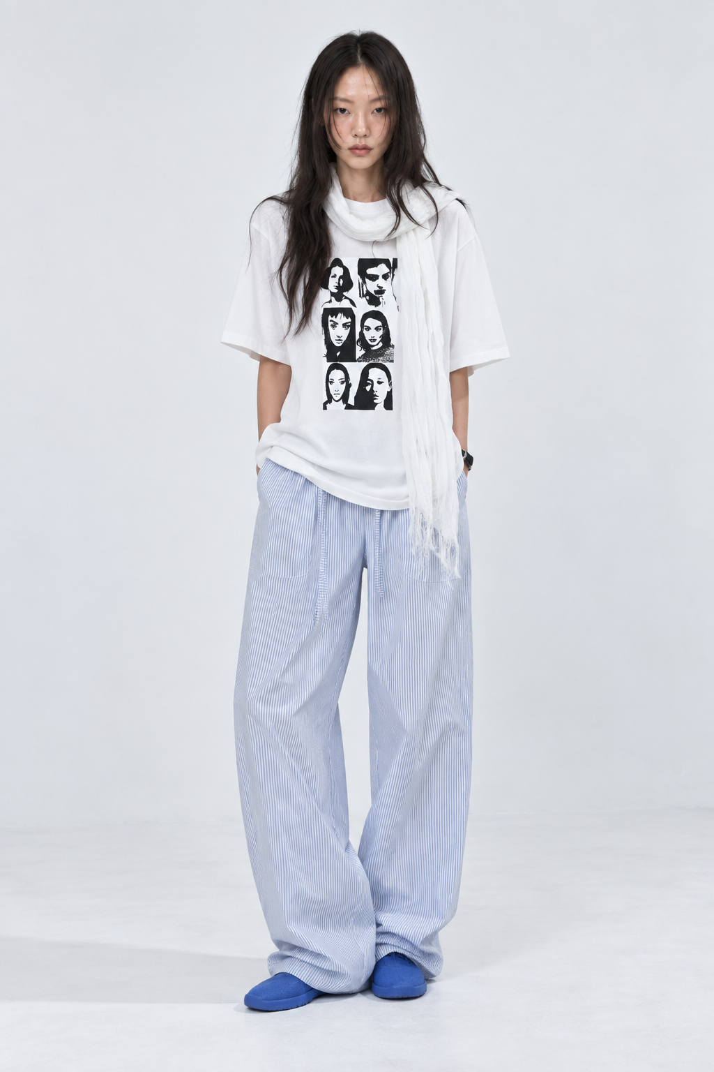 Stripe Wide Pants – Sky Blue